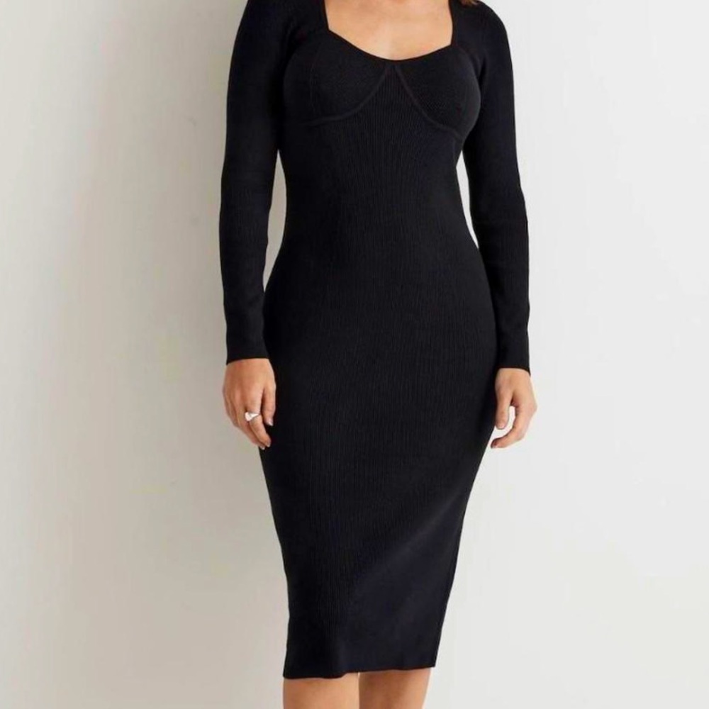 Madewell Long Sleeve Knit Midi Dress, Sweetheart neck with underbust seaming, LG